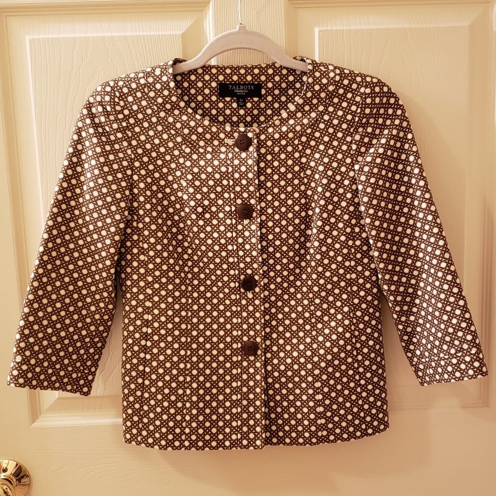 Talbots Classy Brown & White Dot Patterned Career Spring Blazer Jacket (2P)